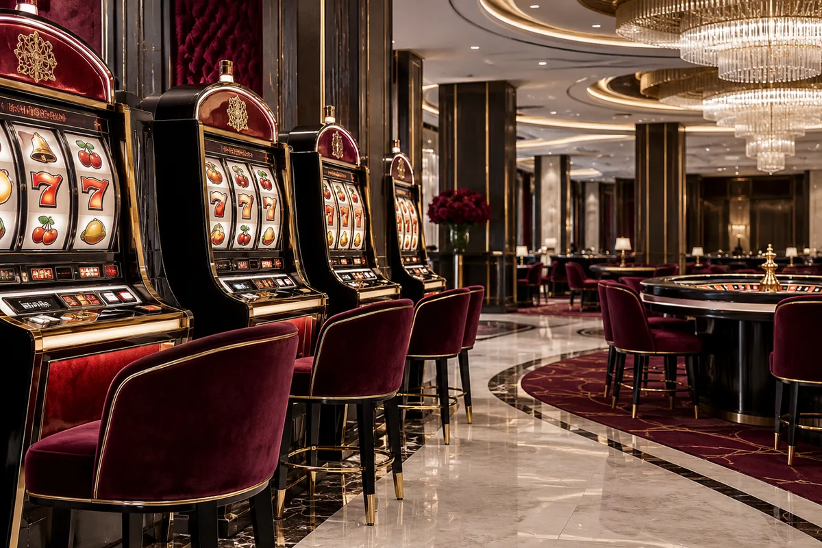 Eurogold casino Slovensko – interiér s automatmi a ruletovým stolom